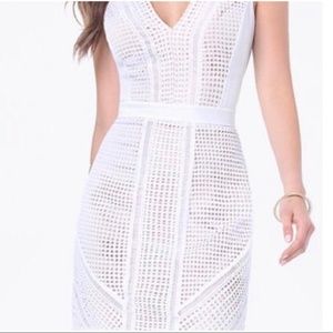 bebe Crochet Overlay Dress, White, Size 4